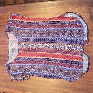 Womens- size Medium,  Pink Rose short sleeve Boho top!